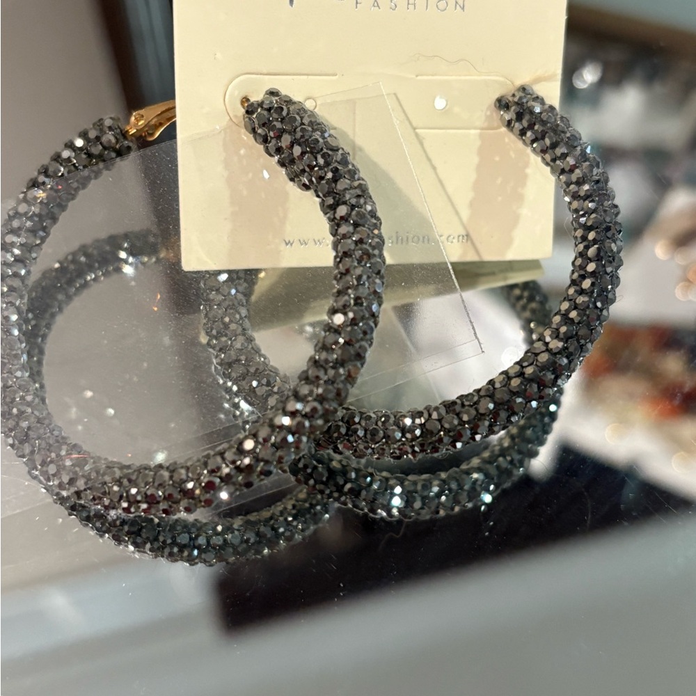 Elegant Black Crystal Hoop Earrings